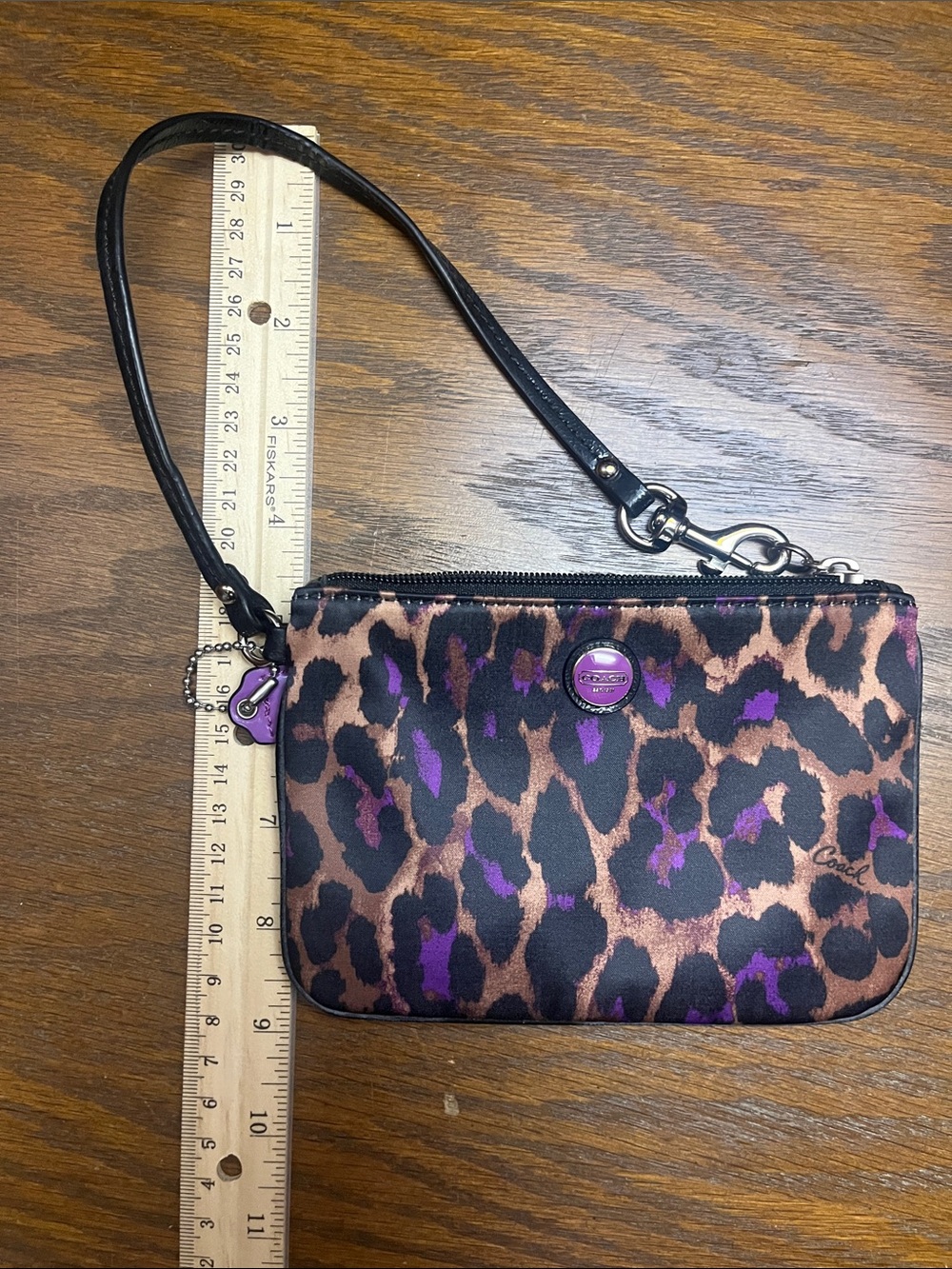 Coach Purple, Black and Brown Leopard Print Wristlet - Picture 13 of 14